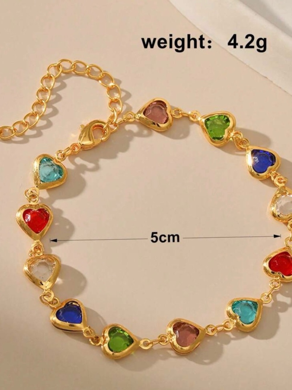 Gold Heart Multicolor Crystal Bracelet - Women Jewelry - Picture 3 of 3